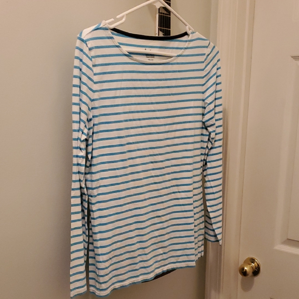 Boden Turquoise and White Striped Top